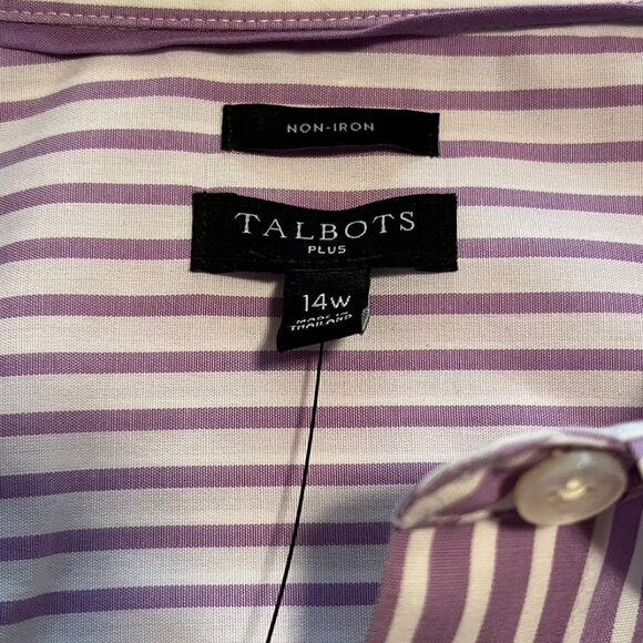 NWT Talbots Perfect Shirt Non-Iron Fabric Lavender and White Stripe - 14W - Picture 4 of 11